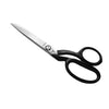 A pair of stainless steel sidebent trimming shears with large black plastic coated handles.